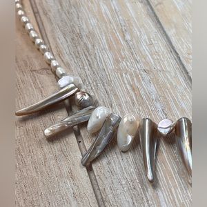 Tribal warrior Shell tusk and pearl necklace Vintage with 950 stamped clasp